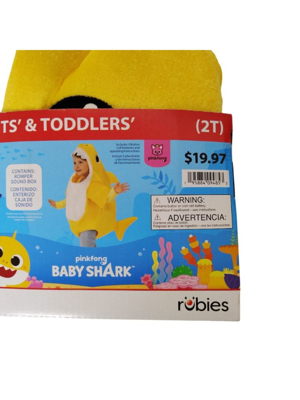 Rubies Infants and Toddlers 2T Pinkfong Baby Shark Halloween Costume with Sound - Picture 3 of 5